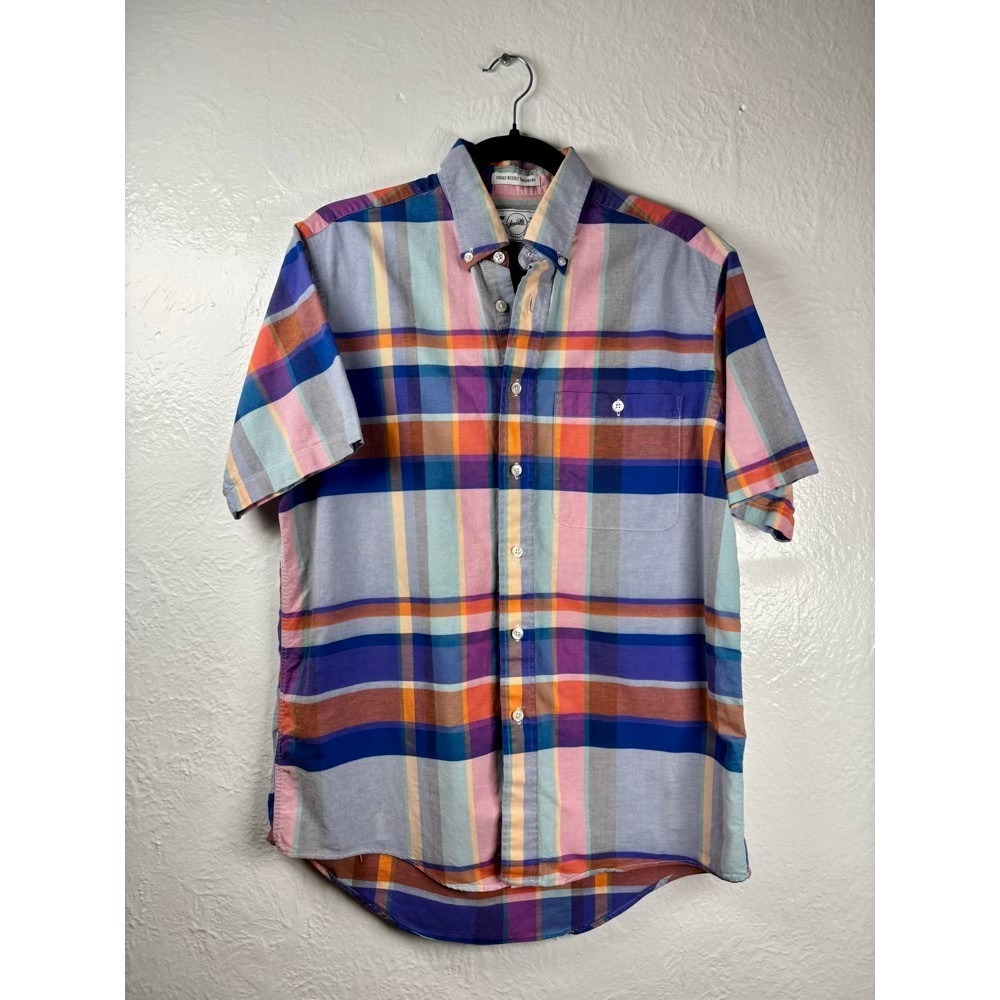 Sears Mens M Plaid Short Sleeve Button Down Shirt Plaid Single‎ Stitch Easter
